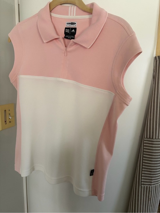 adidas Tops - adidas Pink and White Sleeveless Zip Polo Tank